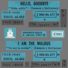 SPAIN 1967 12 08 - DSOL 66.082 - HELLO. GOODBYE ⁄ I AM THE WALRUS - SLEEVE 2 LABEL 4  - pic 1