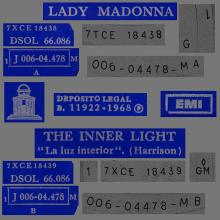 SPAIN 1968 05 15 - DSOL 66.086 - LADY MADONNA ⁄ THE INNER LIGHT - SLEEVE 3 LABEL 2  - pic 1
