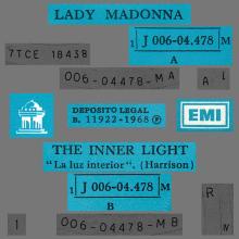 SPAIN 1968 05 15 - DSOL 66.086 - LADY MADONNA ⁄ THE INNER LIGHT - SLEEVE 3 LABEL 4  - pic 1