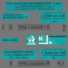 SPAIN 1969 07 15 - THE BALLAD OF JOHN AND YOKO ⁄ OLD BROWN SHOE - SLEEVE 9 LABEL 2 - 1 J 006-04.108 - pic 2