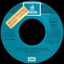 SPAIN 1976 05 01 - 1J 006-06.103 - YESTERDAY ⁄ I SHOULD HAVE KNOWN BETTER - SLEEVE 1 LABEL 1 - PROMO - pic 4