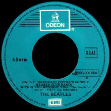 SPAIN 1978 09 01 - 10C 006-06.804 - SGT PEPPER'S LONELY HEARTS CLUB BAND ⁄ WITHIN YOU WITHOUT YOU - SLEEVE 1 LABEL 1  - pic 5