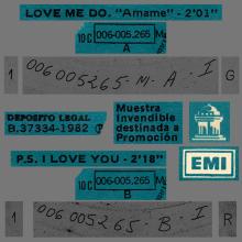 SPAIN 1982 10 00 - 10C 006-05.265 M - LOVE ME DO ⁄ P.S. I LOVE YOU - SLEEVE 1 LABEL 2 - PROMO - pic 1