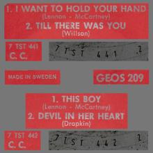 SWEDEN 1963 12 05 - GEOS 209 - CAKE COVER - I WANT TO HOLD YOUR HAND - pic 1