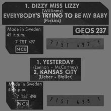 SWEDEN 1965 11 03 - GEOS 237 - 2 - DIZZY MISS LIZZY - pic 1