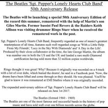 UK - 2017 05 26 - SGT. PEPPER S LONELY HEARTS CLUB BAND - INFO SSHEET - pic 1