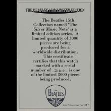 THE BEATLES TIMEPIECES 1996 - WT00 - B15 - BEATLES 15TH LIMITED EDITION - THE SILVER MUSIC NOTE - CERTIFICATE 2164 / 3000 - pic 6
