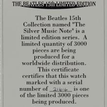 THE BEATLES TIMEPIECES 1996 - WT00 - B15 - BEATLES 15TH LIMITED EDITION - THE SILVER MUSIC NOTE - CERTIFICATE 2164 / 3000 - pic 7