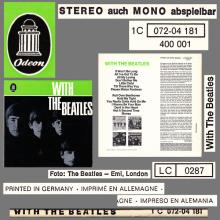 THE BEATLES DISCOGRAPHY GERMANY 1963 12 00  WITH THE BEATLES - F - 1977 - BLUE ODEON - 1C 072-04.181- 400.001 - pic 6