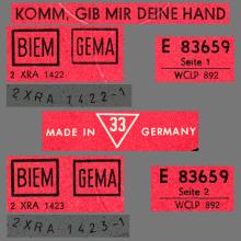 THE BEATLES DISCOGRAPHY GERMANY 1964 04 00 KOMM , GIB MIR DEINE HAND - ELECTROLA - E 83 659 - WCLP 892 - pic 5