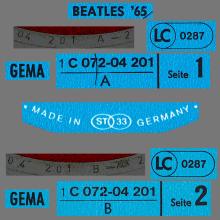 THE BEATLES DISCOGRAPHY GERMANY 1965 06 00 BEATLES' 65 - D - 1977 - BLUE ODEON - 1C 072-04 201 - pic 5