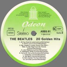 THE BEATLES DISCOGRAPHY GERMANY 1979 00 00 THE BEATLES 20 GOLDEN HITS - B - 1 - NEW GREEN ODEON LABEL - ARCADE - ADEG 61 - pic 4