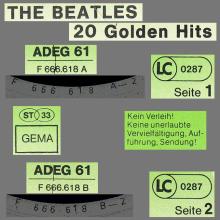 THE BEATLES DISCOGRAPHY GERMANY 1979 00 00 THE BEATLES 20 GOLDEN HITS - B - 1 - NEW GREEN ODEON LABEL - ARCADE - ADEG 61 - pic 5