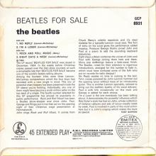 THE BEATLES DISCOGRAPHY UK - 1965 04 06 - BEATLES FOR SALE - GEP 8931 - a k - PARLOPHONE - EMI RECORDS - pic 1
