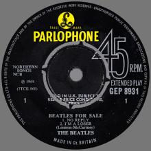 THE BEATLES DISCOGRAPHY UK - 1965 04 06 - BEATLES FOR SALE - GEP 8931 - a k - PARLOPHONE - EMI RECORDS - pic 5