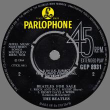 THE BEATLES DISCOGRAPHY UK - 1965 04 06 - BEATLES FOR SALE - GEP 8931 - a k - PARLOPHONE - EMI RECORDS - pic 7