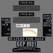 THE BEATLES DISCOGRAPHY UK - 1965 04 06 - BEATLES FOR SALE - GEP 8931 - a k - PARLOPHONE - EMI RECORDS - pic 9