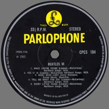 THE BEATLES DISCOGRAPHY UK 1965 06 14 BEATLES VI - CPCS 104 - EXPORT 1966 - B - pic 1