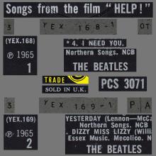THE BEATLES DISCOGRAPHY UK 1965 08 06 - HELP! - PCS 3071 - B 2 - YELLOW LABEL - pic 5
