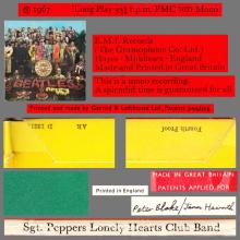 THE BEATLES DISCOGRAPHY UK 1967 06 01 - SGT.PEPPERS LONELY HEARTS CLUB BAND - A 1 - MONO PMC 7027 - YELLOW LABEL - FOURTH PROOF SLEEVE - pic 2