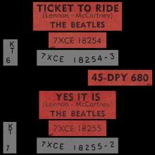THE BEATLES FINLAND - 015 - 45-DPY 680 - TICKET TO RIDE ⁄ YES IT IS - pic 2