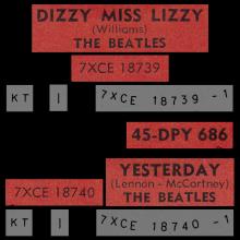 THE BEATLES FINLAND - 017 - 45-DPY 686 - DIZZY MISS LIZZY ⁄ YESTERDAY - pic 1