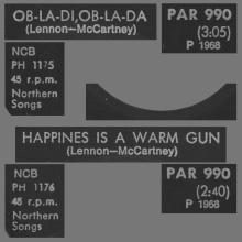 THE BEATLES FINLAND - 028 - A-B - PAR 990 - OB-LA-DI, OB-LA-DA  ⁄ HAPPINES IS A WARM GUN - pic 1