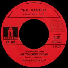THE BEATLES FRANCE 45 - 1967 07 13 - SLEEVE 1 - FO 103 - ALL YOU NEED IS LOVE ⁄ BABY YOU'RE A RICH MAN - pic 1