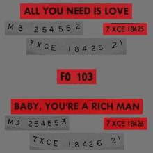 THE BEATLES FRANCE 45 - 1967 07 13 - SLEEVE 1 - FO 103 - ALL YOU NEED IS LOVE ⁄ BABY YOU'RE A RICH MAN - pic 1