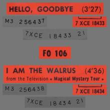 THE BEATLES FRANCE 45 - 1967 11 30 - SLEEVE 1 C - FO 106 - HELLO, GOODBYE ⁄ I AM THE WALRUS - MISPRINT - pic 1