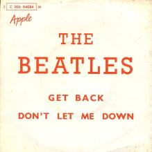 THE BEATLES FRANCE 45 - 1969 04 15 - PAPER SLEEVE E ⁄ RECORD 2 - APPLE - 2 C 006-04084 M - GET BACK ⁄ DON'T LET ME DOWN  - pic 1
