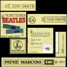 THE BEATLES FRANCE 45 - 1977 05 00 - PARLOPHONE - EA 2 C 006-04478 - TICKET TO RIDE ⁄ DIZZY MISS LIZZY - pic 1