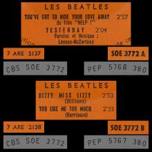 THE BEATLES FRANCE EP - A - 1965 10 01 - SLEEVE 2 RECORD 1 - ODEON SOE 3772 - pic 3