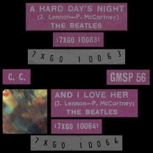 THE BEATLES MULTICOLOR GREECE - GMSP  56 - A HARD DAY'S NIGHT ⁄ AND I LOVE HER - OPEN CENTER - pic 1
