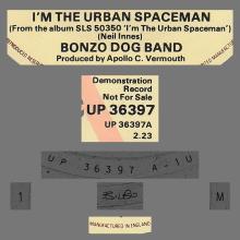 THE BONZO DOG DOO DAH BAND - I'M THE URBAN SPACEMAN - UK PROMO - UNITED ARTISTS - UP 36397 - pic 3