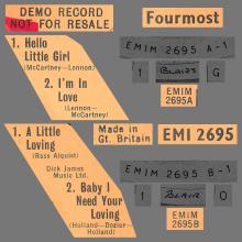 THE FOURMOST - HELLO LITTLE GIRL / I'M IN LOVE - EMI 2695 - UK - PROMO - EP - pic 1