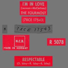 THE FOURMOST - I'M IN LOVE - R 5078 - NORWAY  - pic 1