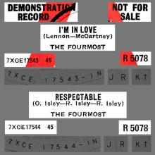 THE FOURMOST - I'M IN LOVE - R 5078 - UK - PROMO - pic 1