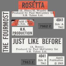 THE FOURMOST - ROSETTA ⁄ JUST LIKE BEFORE - CBS - 4041 - UK - PROMO - pic 1