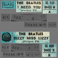 THE GREATEST STORY - I NEED YOU ⁄ DIZZY MISS LIZZY - 3C 006-04455 - BLUE LABEL - B - pic 1