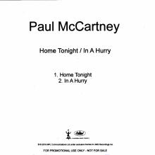 UK 2018 09 18 - 2019 11 29 - PAUL McCARTNEY - HOME TONIGHT ⁄ IN A HURRY - CDR - PROMO - pic 1