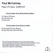 UK 2015 10 02 - PAUL MCCARTNEY - PIPES OF PEACE SAMPLER - UNIVERSAL PROMO 1 CDR 5 TRACKS - pic 2