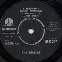 dk190 Dizzy Miss Lizzy / Everybody's Trying To Be My Baby / Yesterday / Kansas City Parlophone GEOS 234   - pic 1