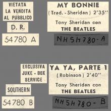 ITALY 1964 13 01 - MY BONNIE / YA YA - POLYDOR - NH 54 780  - pic 1