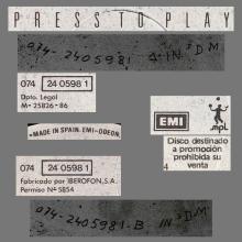 SPAIN 1986 - PRESS TO PLAY - PROMO LP - 074 24 0598 1 - pic 12