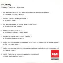 UK 1999 11 01 - PAUL McCARTNEY'S WORKING CLASSICAL - INTERVIEW - EMI CLASSICS - pic 1