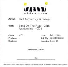 UK 1999 02 12 - BAND ON THE RUN 25TH ANNIVERSARY - ABBEY ROAD CDR 1 AND 2 - pic 1