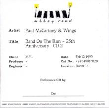 UK 1999 02 12 - BAND ON THE RUN 25TH ANNIVERSARY - ABBEY ROAD CDR 1 AND 2 - pic 3