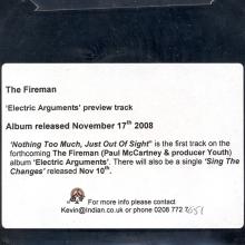 UK 2008 11 24 - THE FIREMAN - NOTHING TOO MUCH JUST OUT OF SIGHT - MPL929 - RADIO PROMO - pic 1