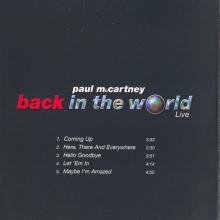 UK 2003 03 17 - BACK IN THE WORLD - LIVE - WORLD002 - PROMO CD - pic 1